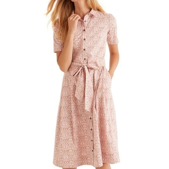 Boden Dresses & Skirts - Boden Pink Midi Shirt Dress Size 14 Eyeglass Pattern Whimsical Preppy Eye Doctor